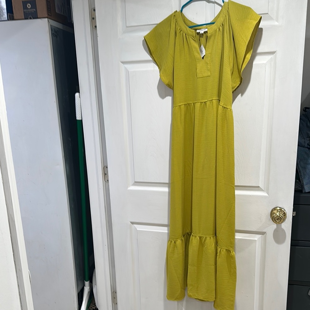 Vibrant Yellow Flutter Sleeve Dress